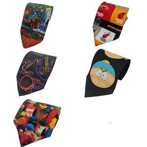 Lot of 5 Ralph Marlin Novelty Ties Vintage Pez Miami Jazz Christmas 90s 80s